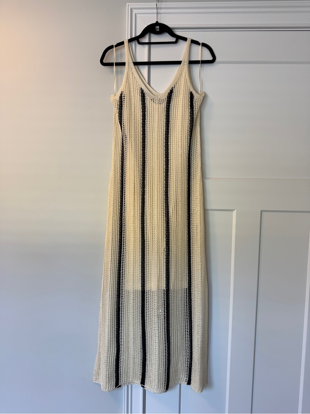 a new day Cream Open-Knit Maxi Dress with Black Stripes